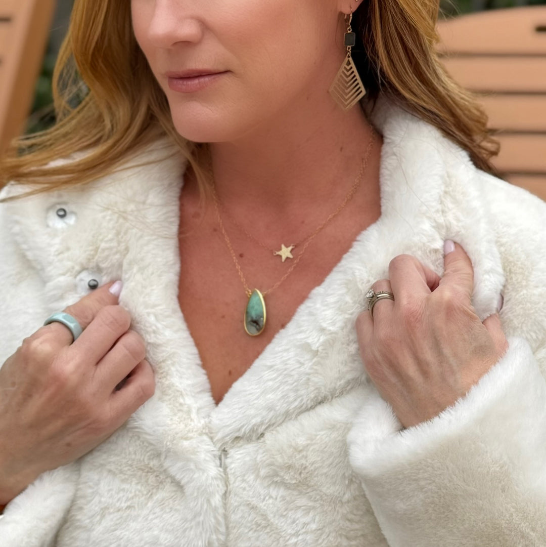 Large Australian Jade Teardrop Pendant in Gold