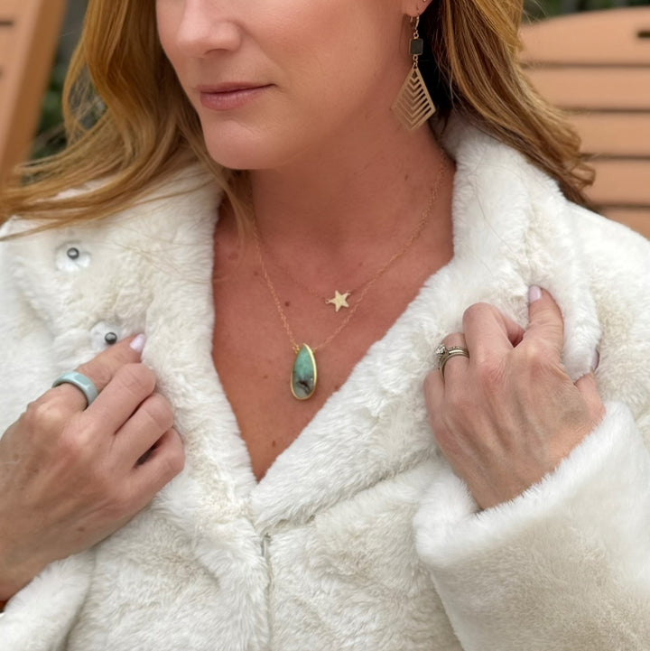 Large Australian Jade Teardrop Pendant in Gold