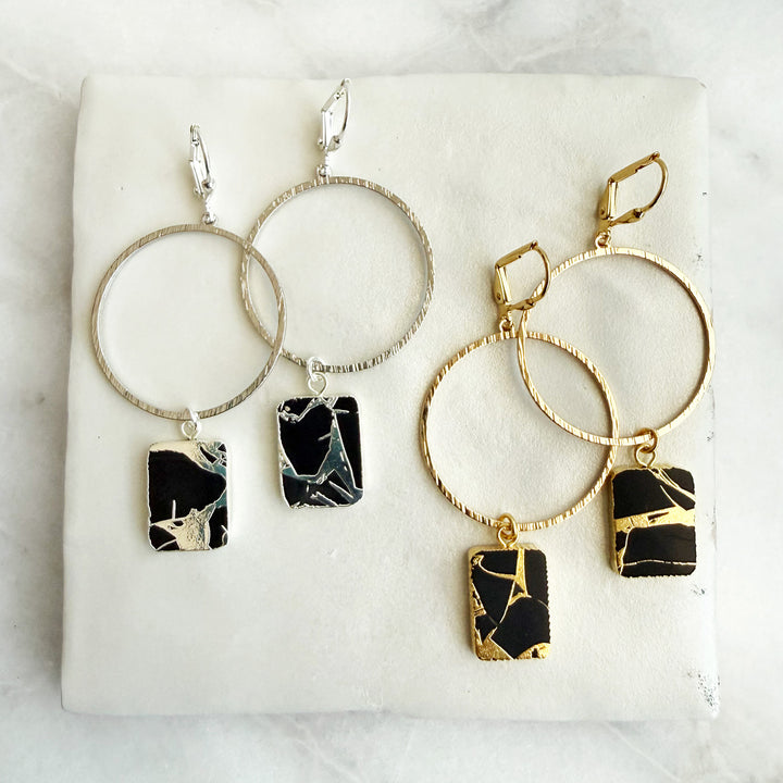 Freeform Black Mojave Slice Hoop Dangle Earrings