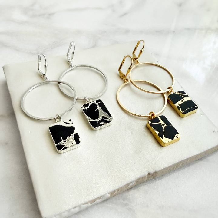 Freeform Black Mojave Slice Hoop Dangle Earrings