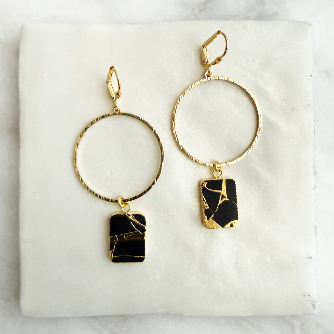 Freeform Black Mojave Slice Hoop Dangle Earrings