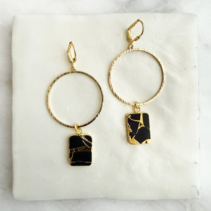 Freeform Black Mojave Slice Hoop Dangle Earrings