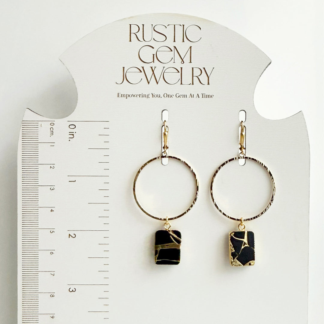 Freeform Black Mojave Slice Hoop Dangle Earrings
