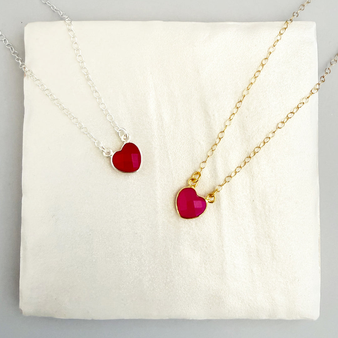 Fuchsia Chalcedony Heart Necklace