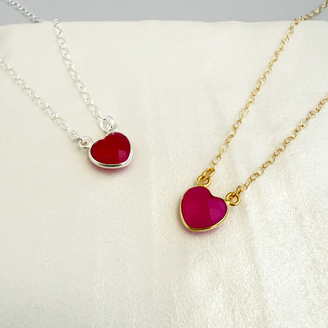 Fuchsia Chalcedony Heart Necklace