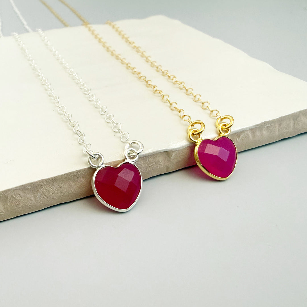 Fuchsia Chalcedony Heart Necklace