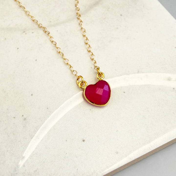Fuchsia Chalcedony Heart Necklace