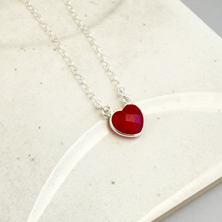 Fuchsia Chalcedony Heart Necklace