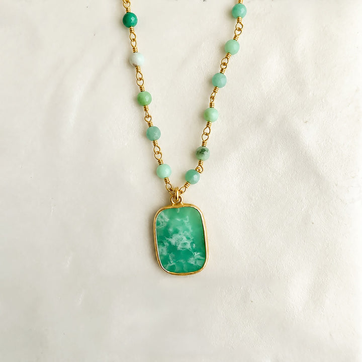 Gemstone Slice Beaded Necklace in Gold