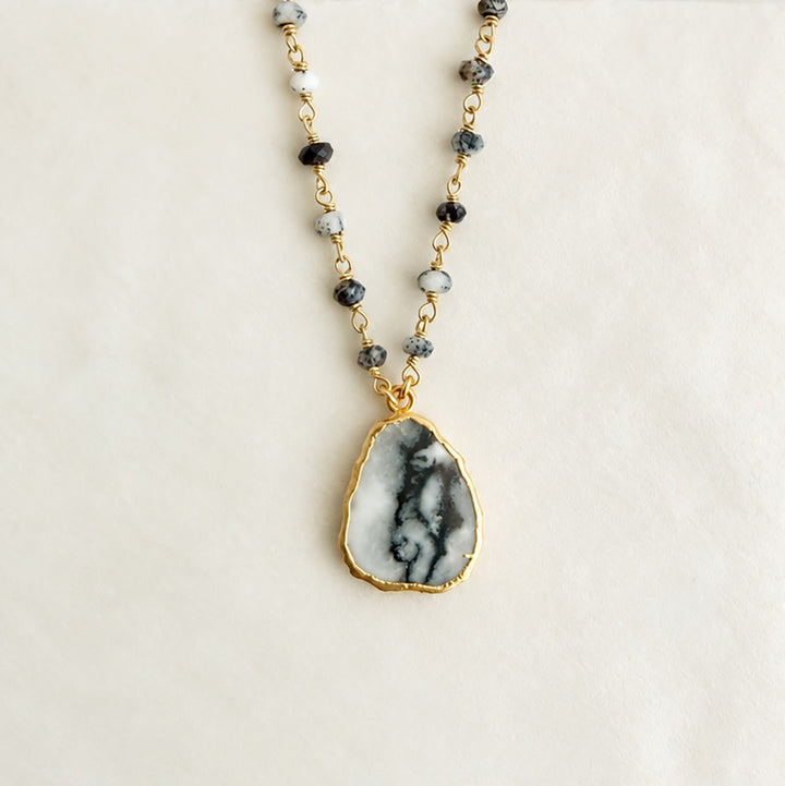 Gemstone Slice Beaded Necklace in Gold
