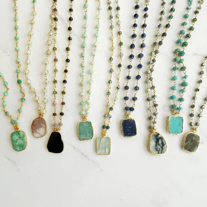 Gemstone Slice Beaded Necklace in Gold