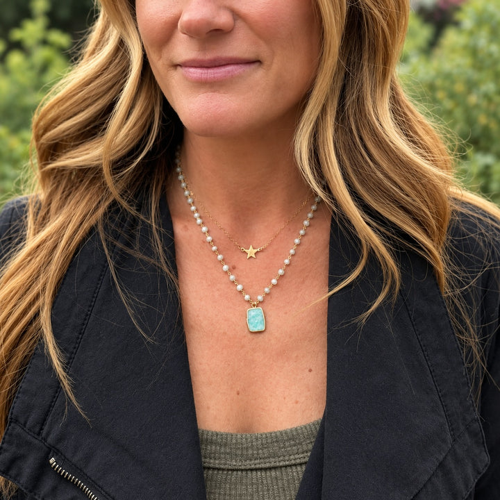 Gemstone Slice Beaded Necklace in Gold