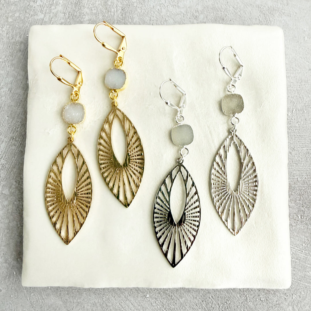Gray Druzy Sunbeam Marquise Earrings