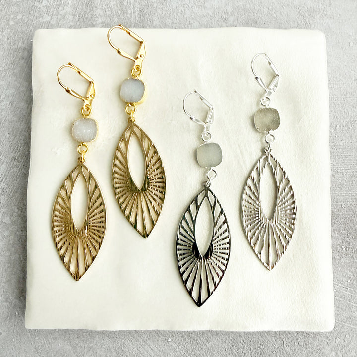 Gray Druzy Sunbeam Marquise Earrings