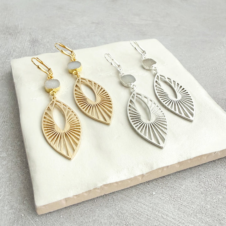 Gray Druzy Sunbeam Marquise Earrings