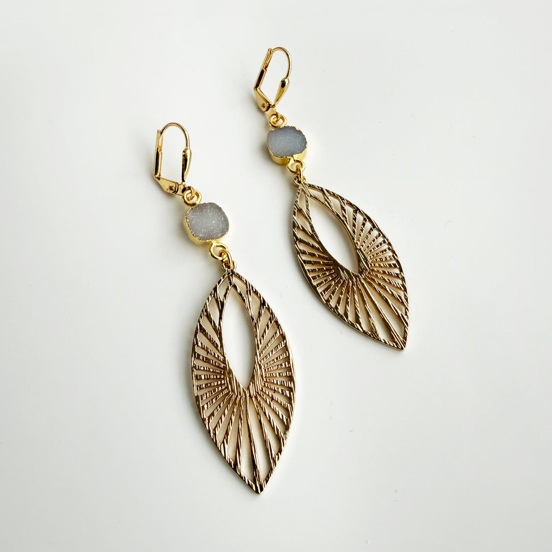 Gray Druzy Sunbeam Marquise Earrings
