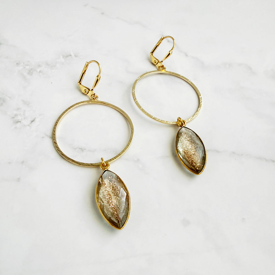 Copper Infused Hoop Dangle Earrings in Brushed Gold