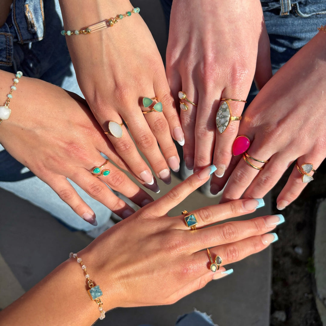 Tibetan Turquoise Double Stone Wrap Ring in Gold and Silver