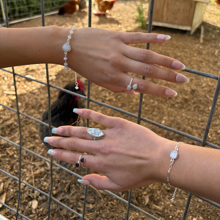 White Mojave Marquise Statement Ring in Silver