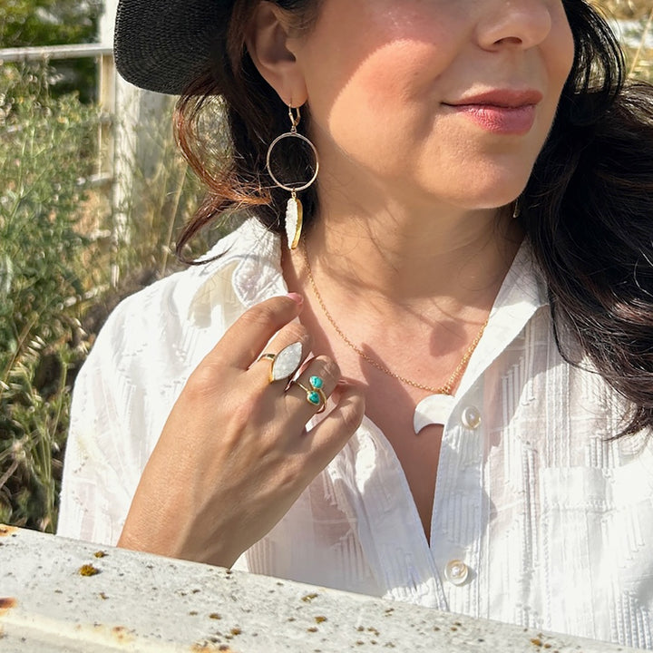 Large White Shell Crescent Necklace in Gold