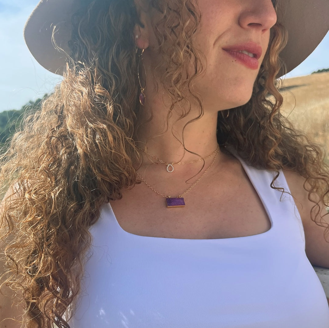 Purple Druzy Bar Necklace in 14k Gold Filled and Sterling Silver