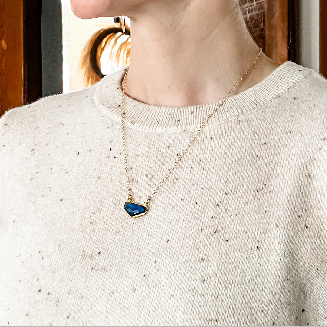 Blue Topaz Chevron Bezel Necklace