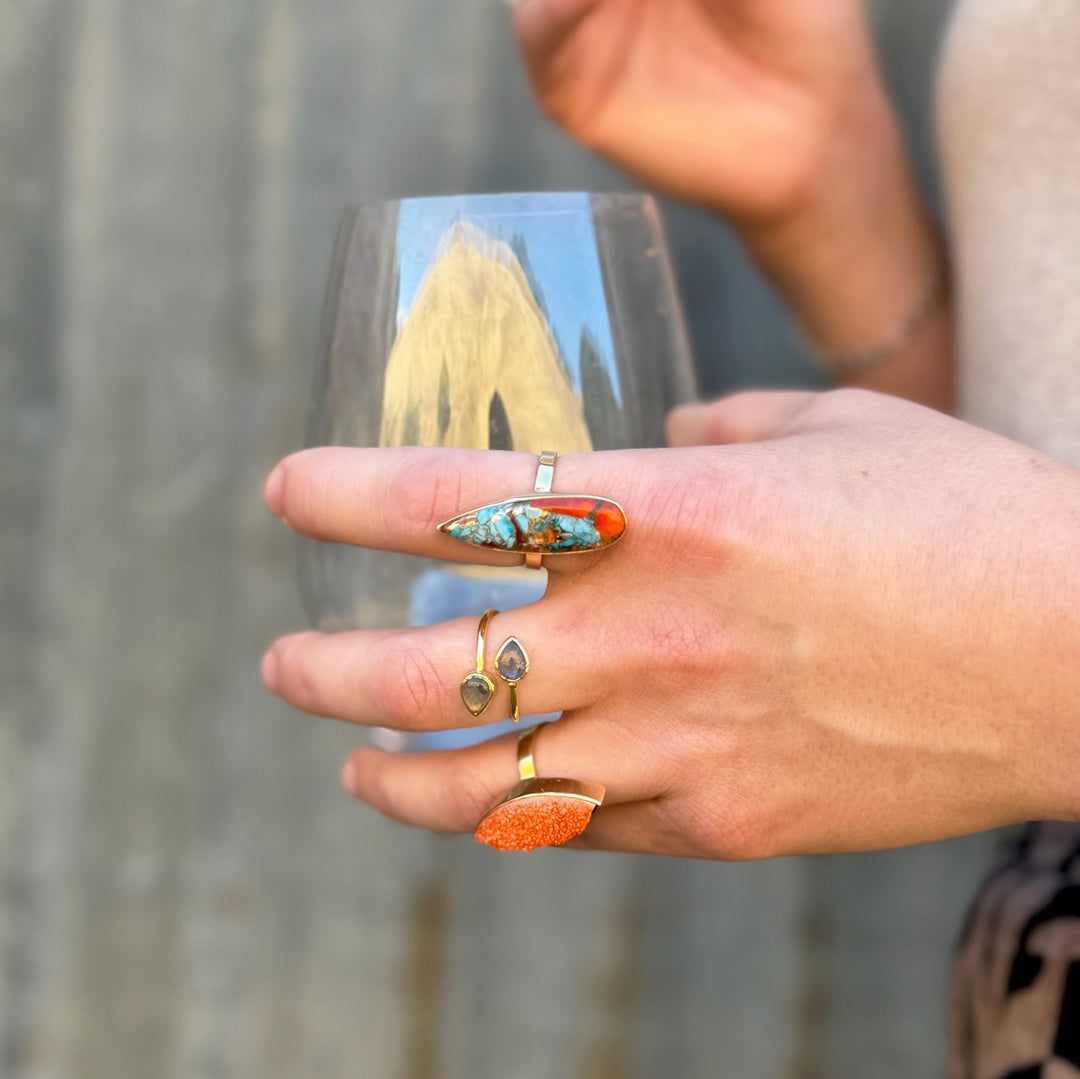 Labradorite Double Stone Wrap Ring in Gold and Silver