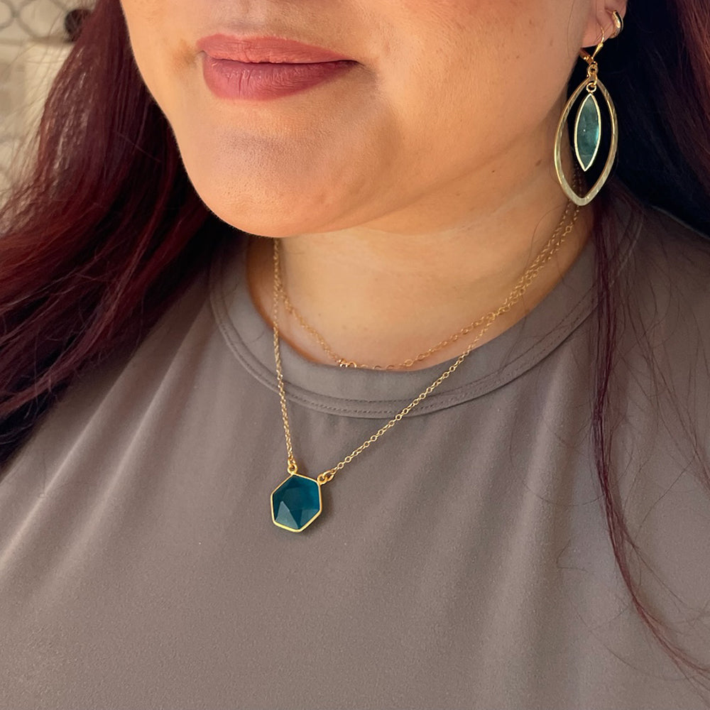 Labradorite Hexagon Bezel Necklace in Gold and Silver