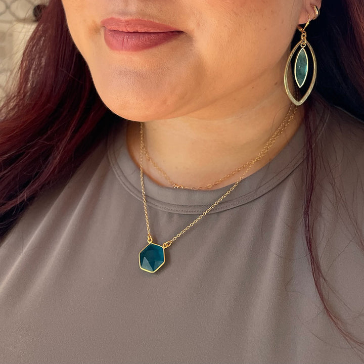 Labradorite Hexagon Bezel Necklace in Gold and Silver