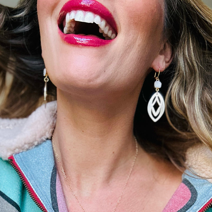 White Druzy Celtic Dangle Earrings in Gold