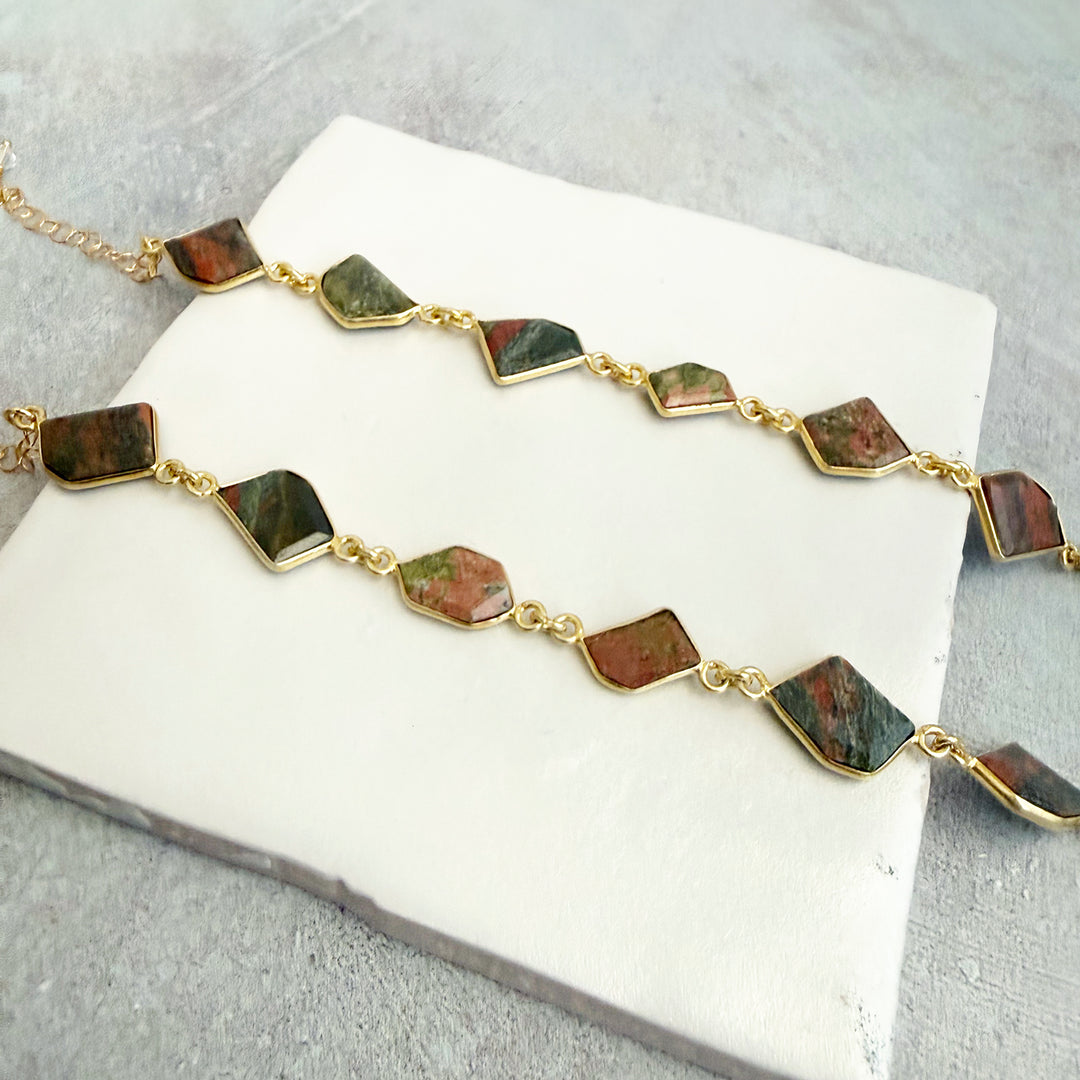 Jasper Bezel Freeform Statement Bracelet in Gold