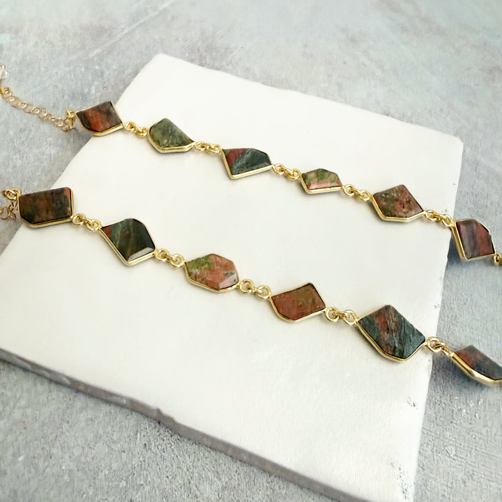 Jasper Bezel Freeform Statement Bracelet in Gold