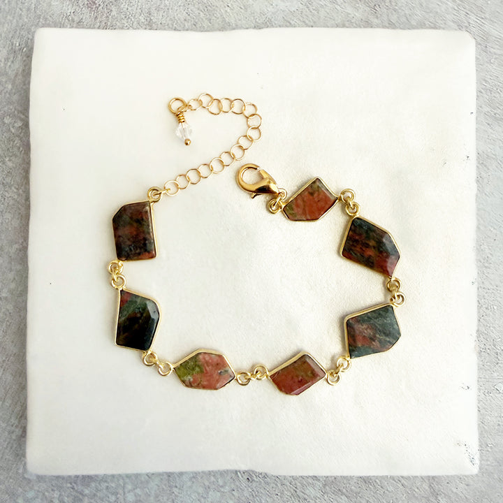 Jasper Bezel Freeform Statement Bracelet in Gold