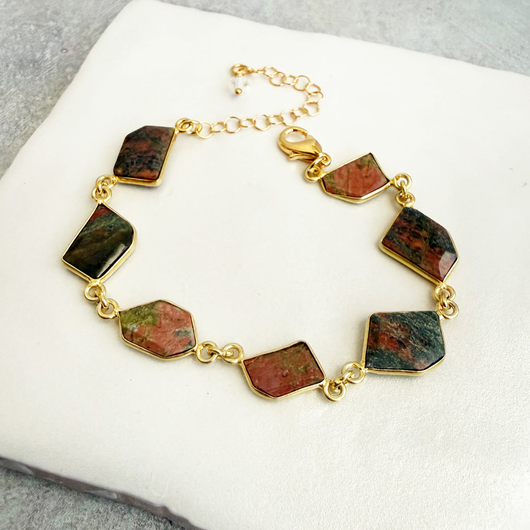 Jasper Bezel Freeform Statement Bracelet in Gold