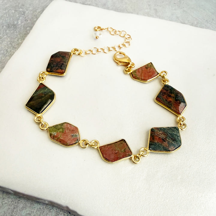Jasper Bezel Freeform Statement Bracelet in Gold