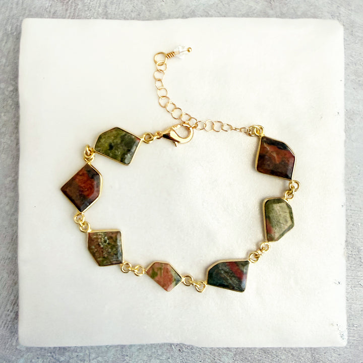 Jasper Bezel Freeform Statement Bracelet in Gold