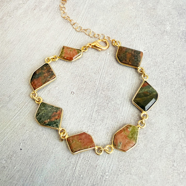 Jasper Bezel Freeform Statement Bracelet in Gold