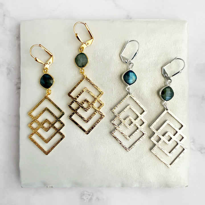 Labradorite Interlocking Square Statement Earrings