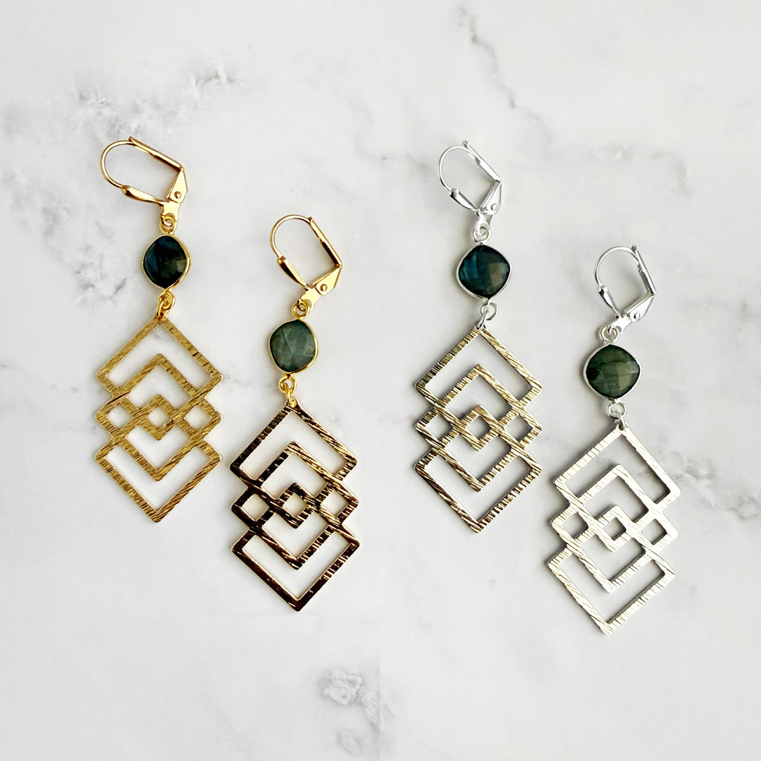 Labradorite Interlocking Square Statement Earrings
