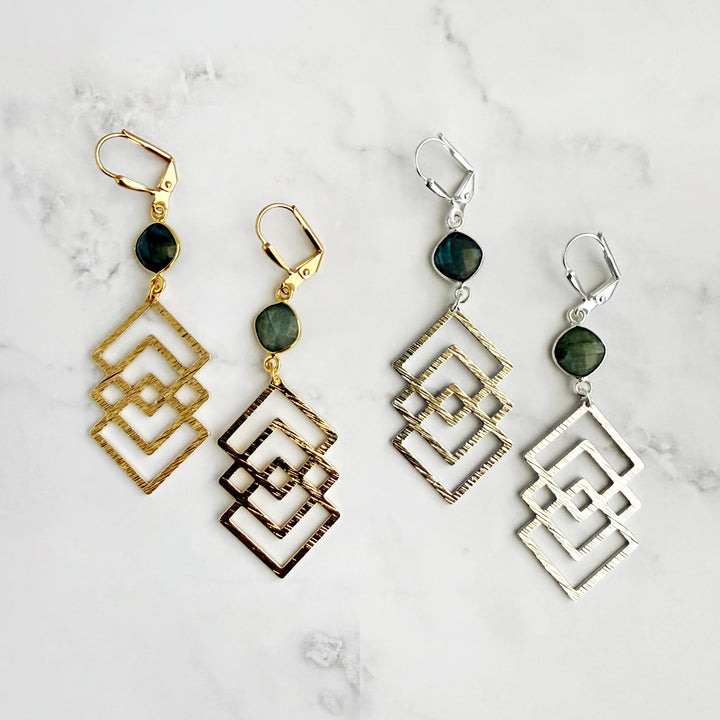 Labradorite Interlocking Square Statement Earrings