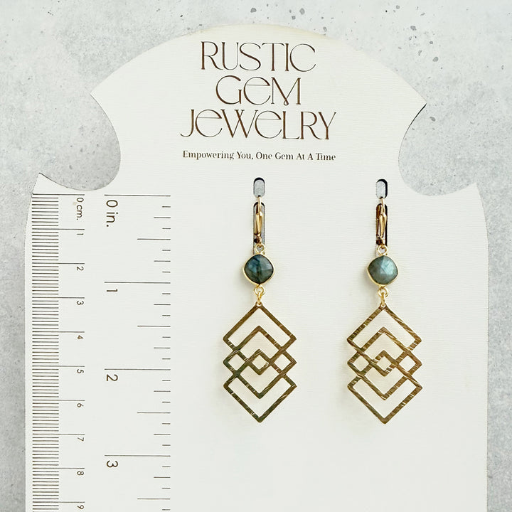 Labradorite Interlocking Square Statement Earrings