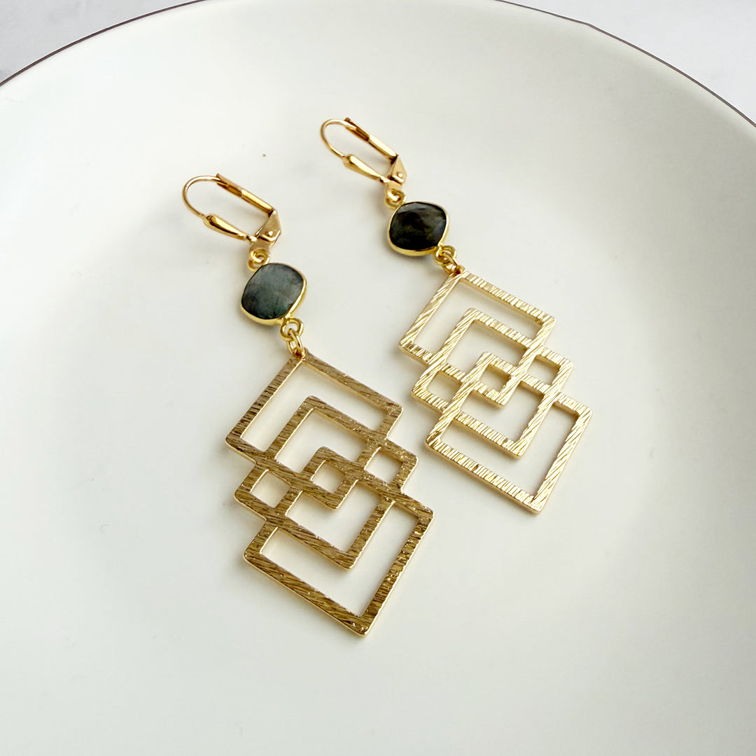 Labradorite Interlocking Square Statement Earrings