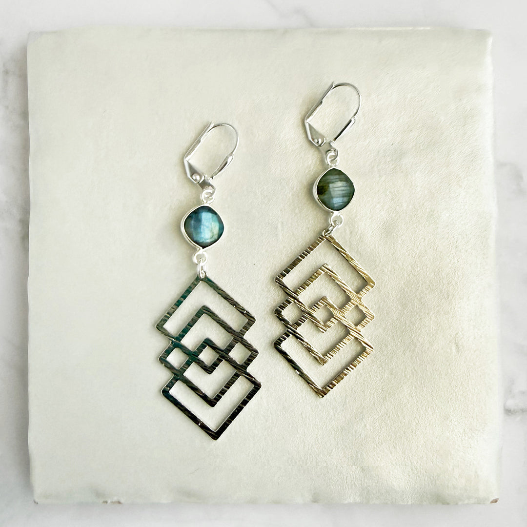 Labradorite Interlocking Square Statement Earrings