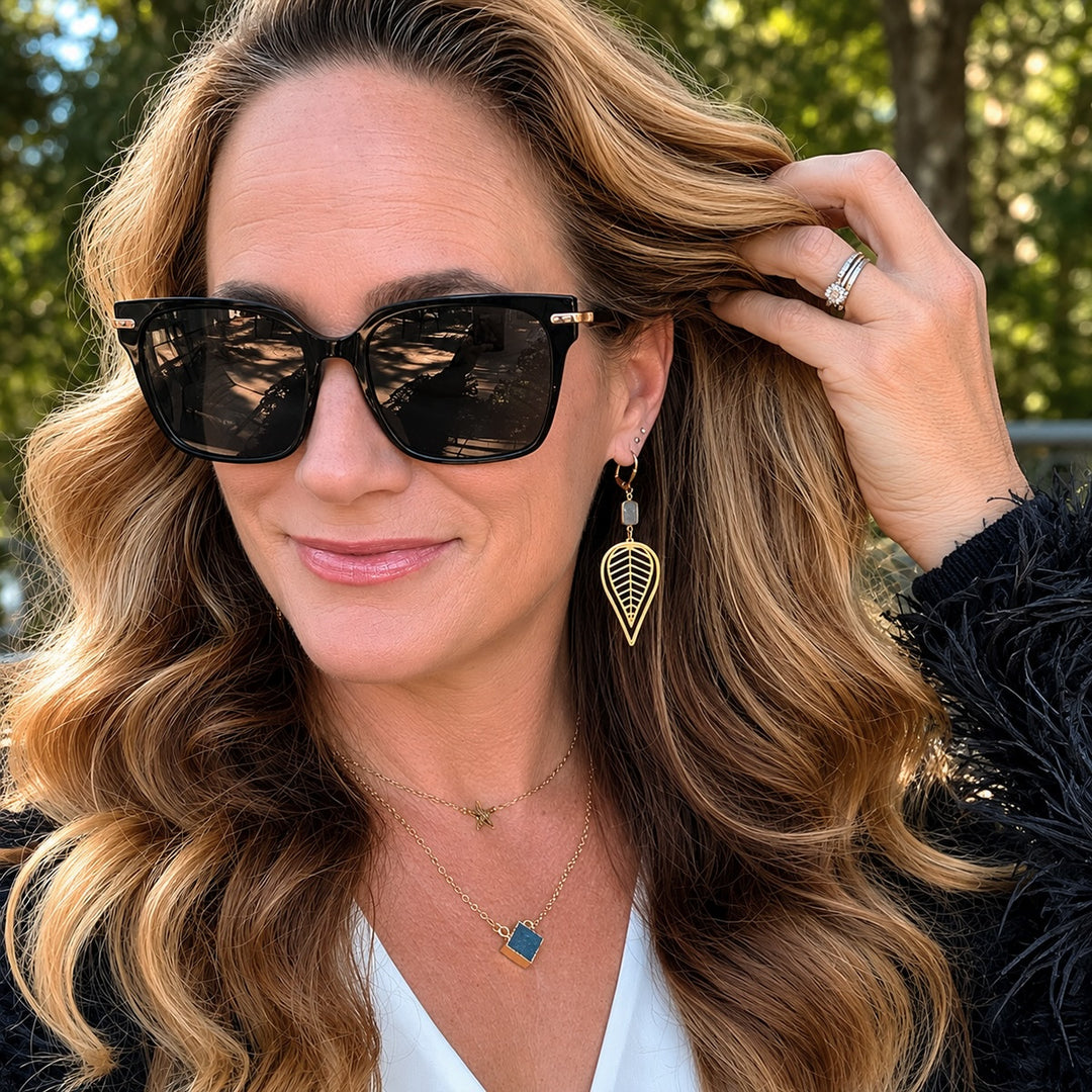 Labradorite Leaf Statement Earrings