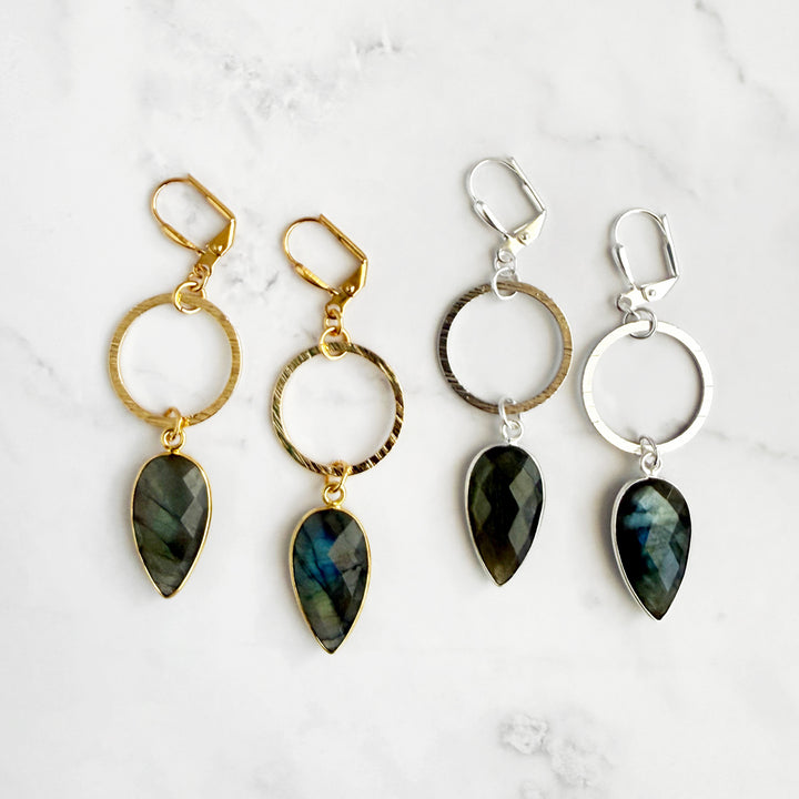 Labradorite Marquise Hoop Dangle Earrings