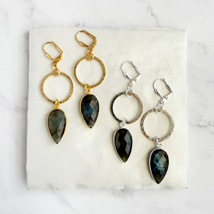 Labradorite Marquise Hoop Dangle Earrings