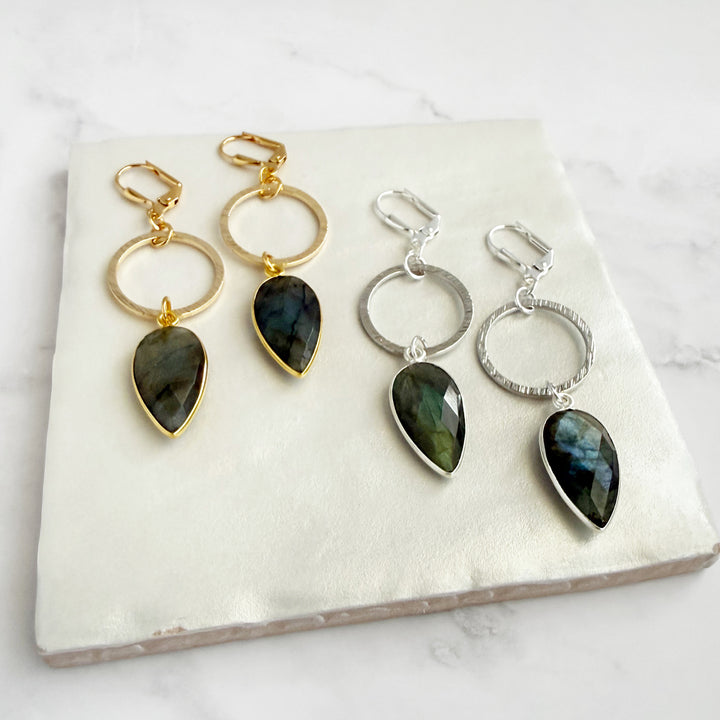 Labradorite Marquise Hoop Dangle Earrings