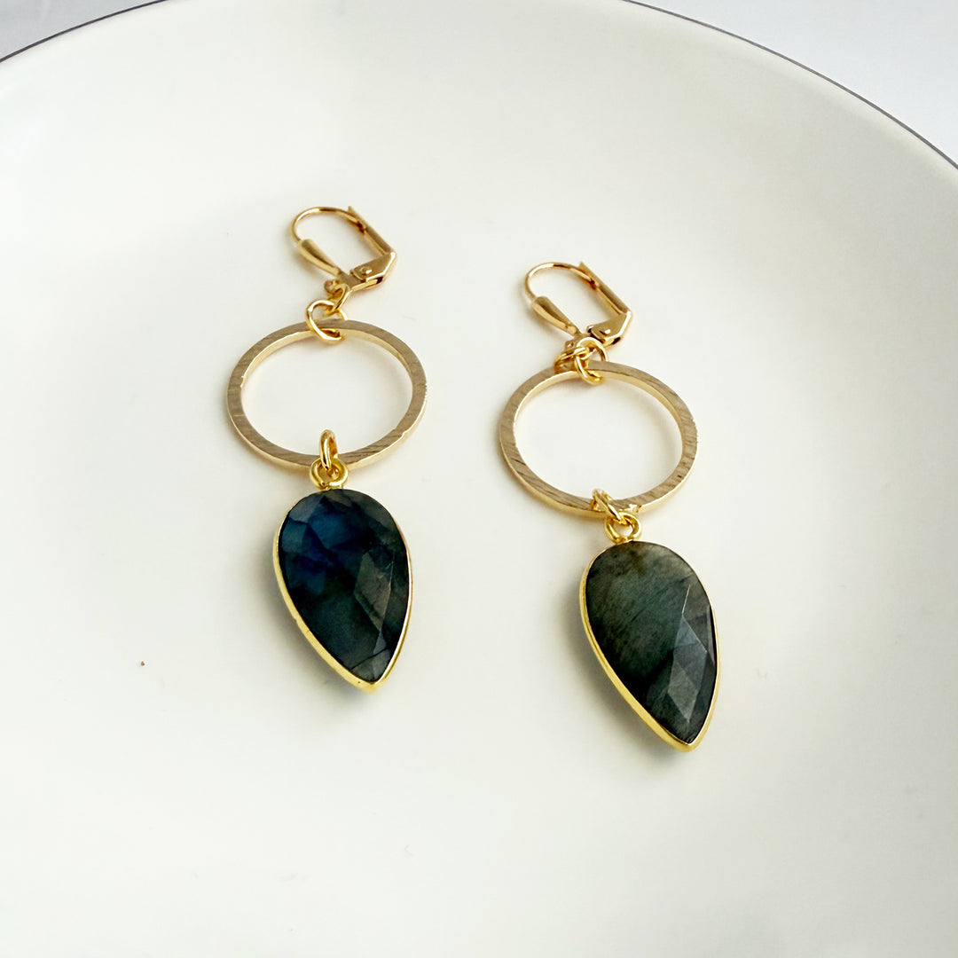 Labradorite Marquise Hoop Dangle Earrings