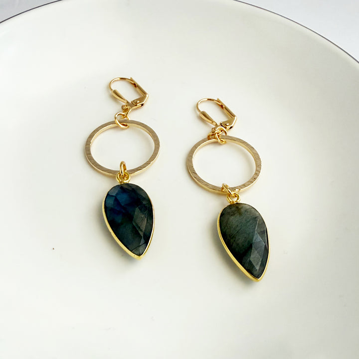 Labradorite Marquise Hoop Dangle Earrings