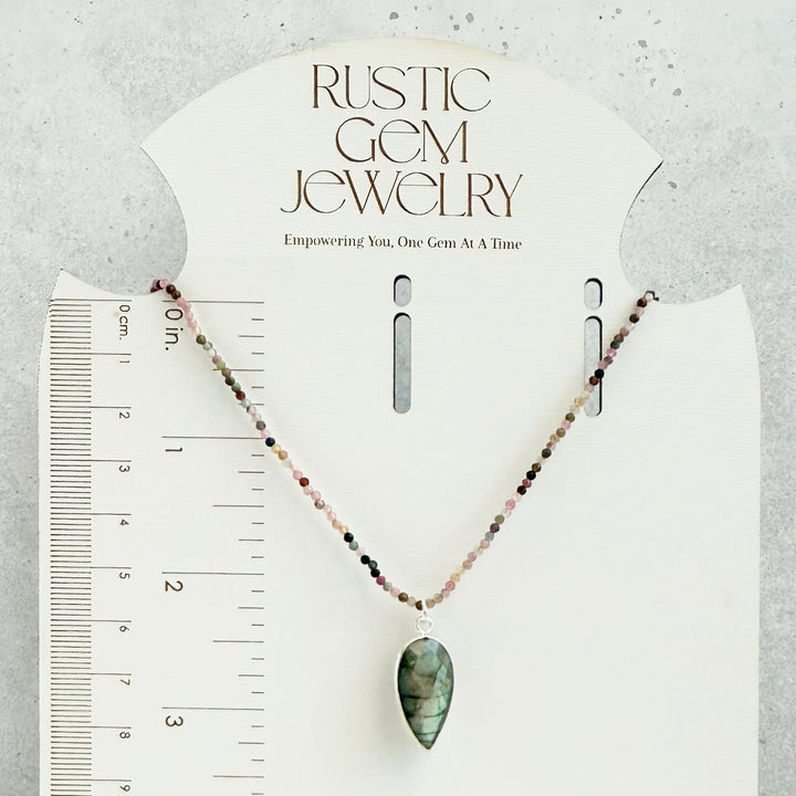 Labradorite Teardrop and Tourmaline Beaded Necklace